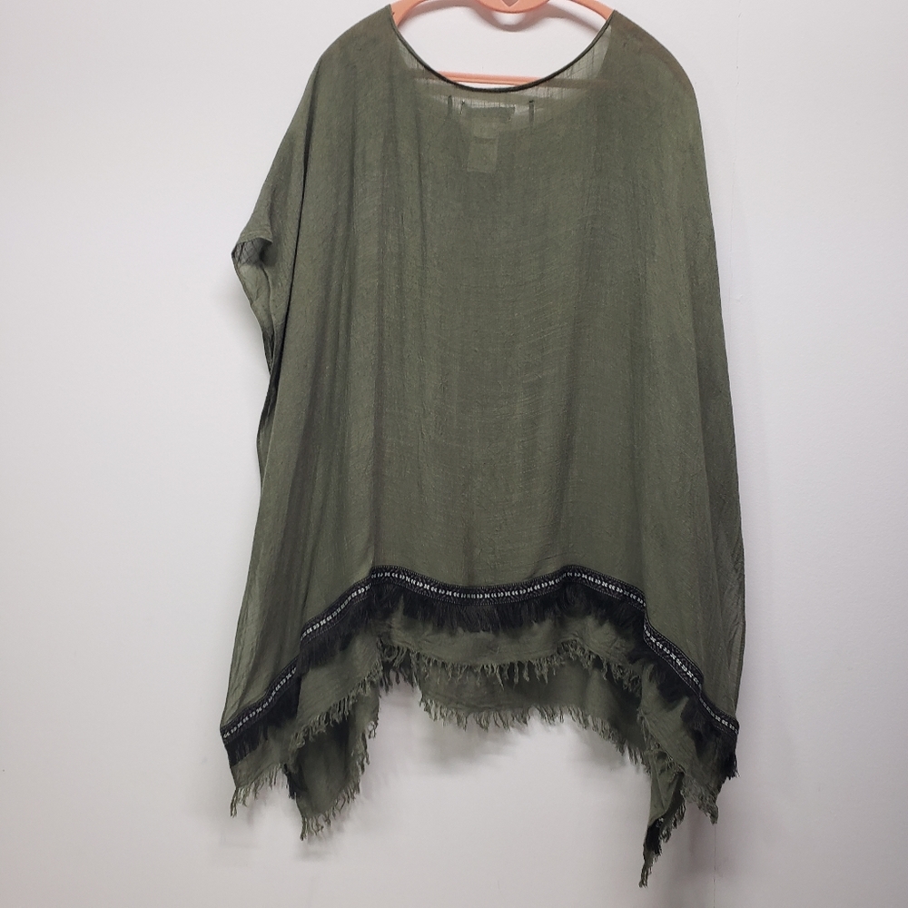 Womens Poncho Green Boho Kaftan Beach Wear Cover Up One Size Versatile - Picture 6 of 8